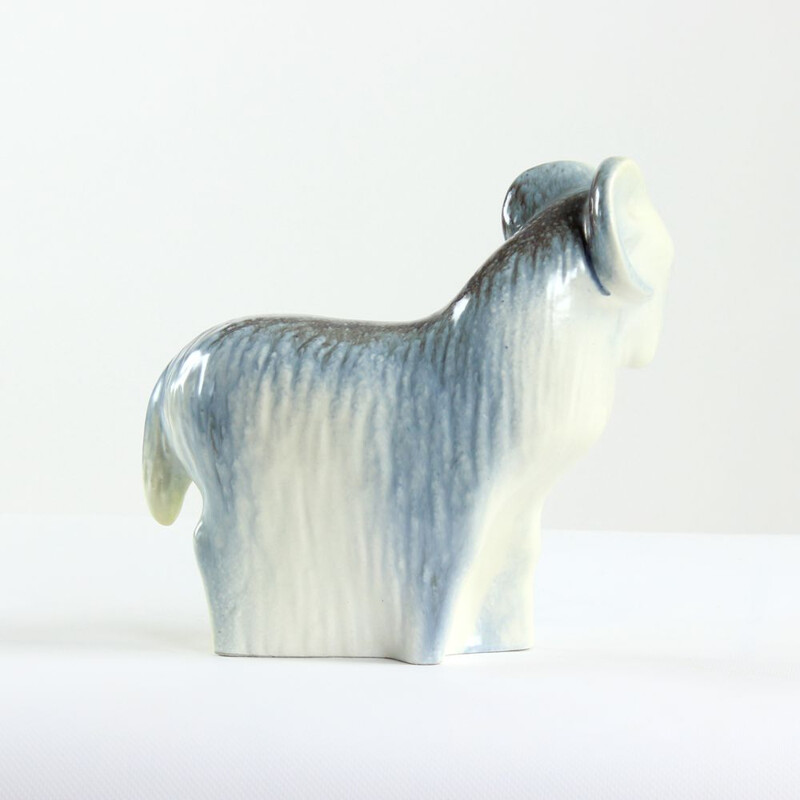 Vintage sculpture of a ram sheep in glazed ceramic, Czechoslovakia 1960