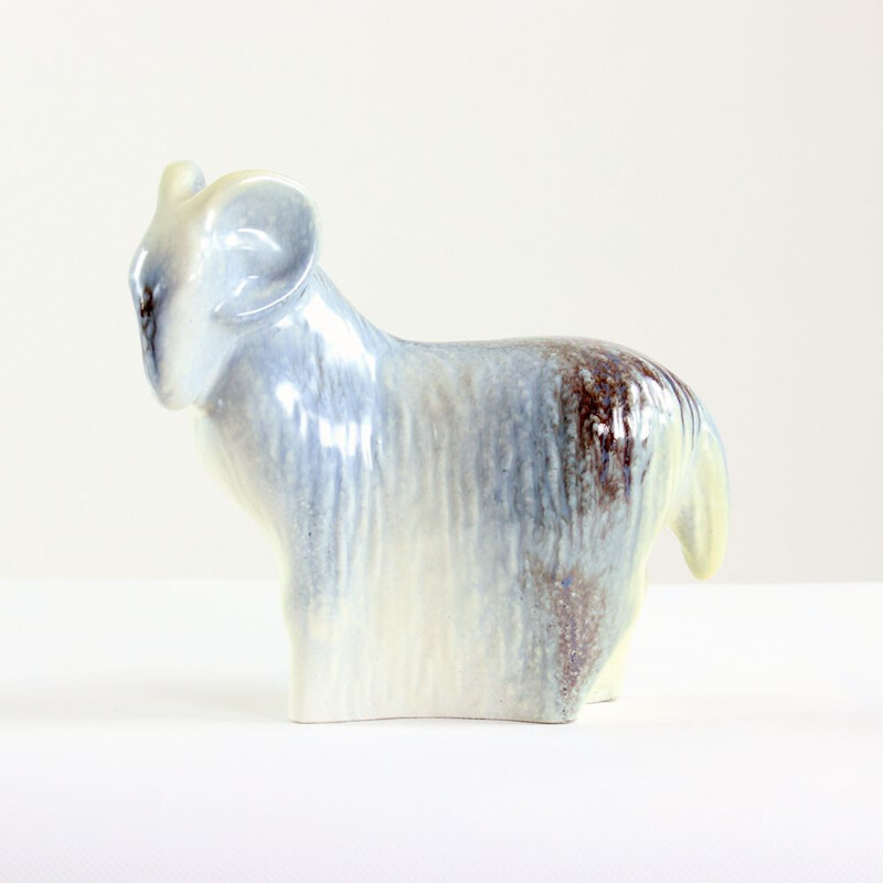 Vintage sculpture of a ram sheep in glazed ceramic, Czechoslovakia 1960