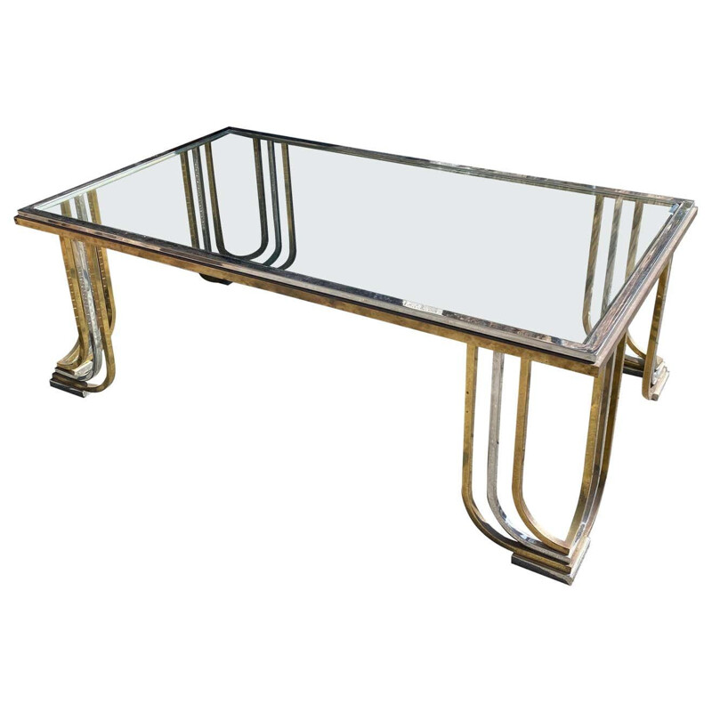 Vintage chrome-plated steel and brass coffee table by Banci Firenze, Italy 1970