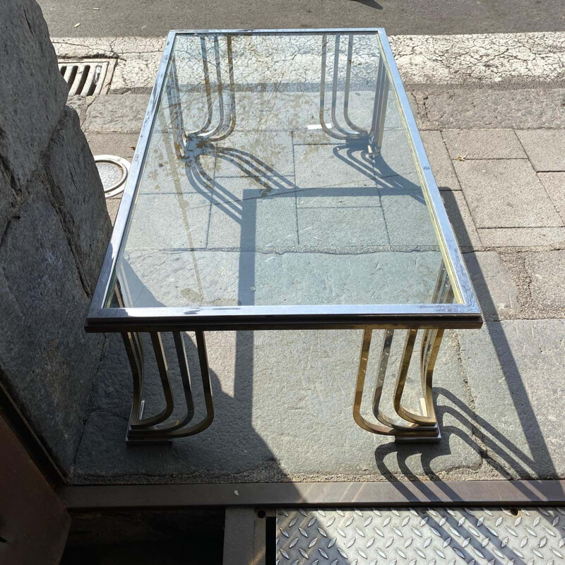 Vintage chrome-plated steel and brass coffee table by Banci Firenze, Italy 1970