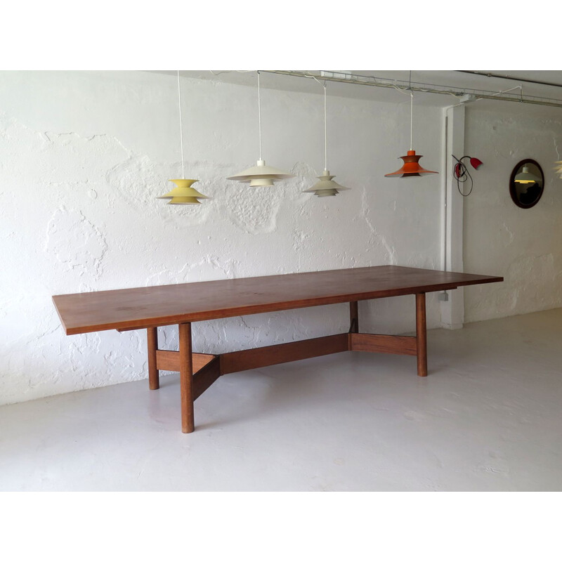 Large vintage oak and mahogany dinning table 1970s