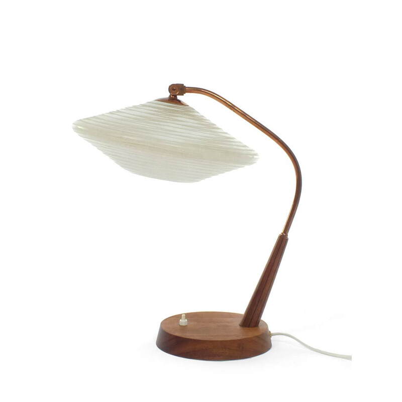 Vintage Teak glass & brass table lamp