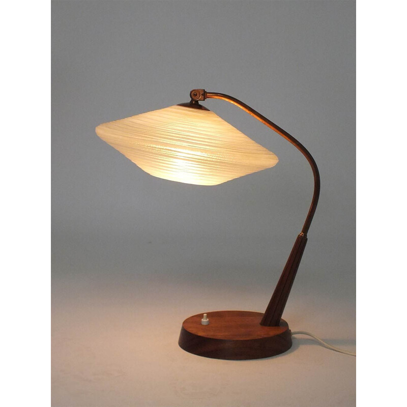 Vintage Teak glass & brass table lamp