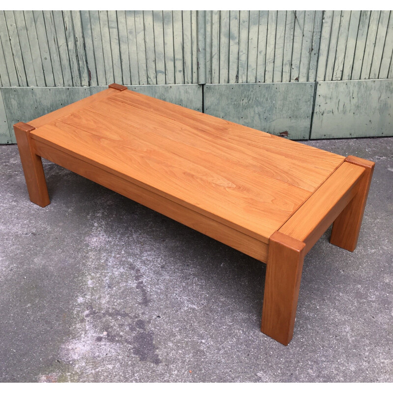 Vintage solid elm coffee table 1980s