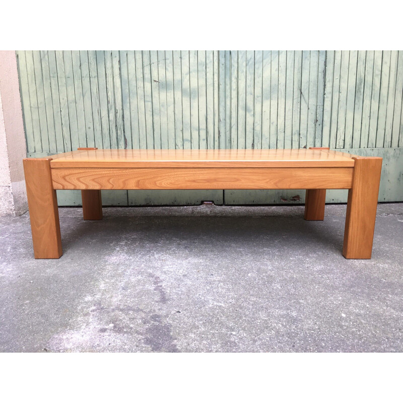 Vintage solid elm coffee table 1980s