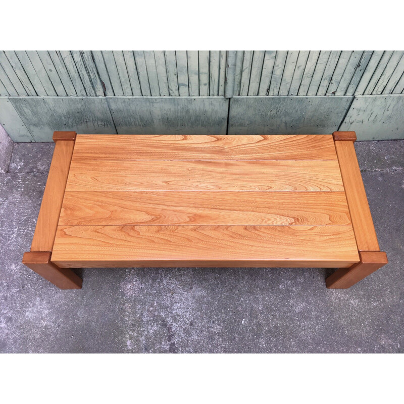 Vintage solid elm coffee table 1980s