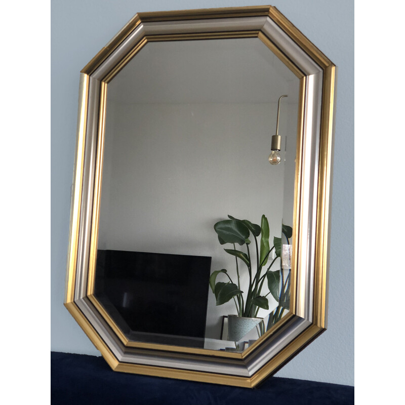 Vintage Facet-Cut Mirror In Gold And Silver 1970s