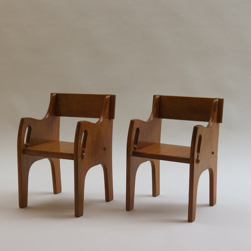 Coppia di sedie per bambini in legno vintage Cc41 1940
