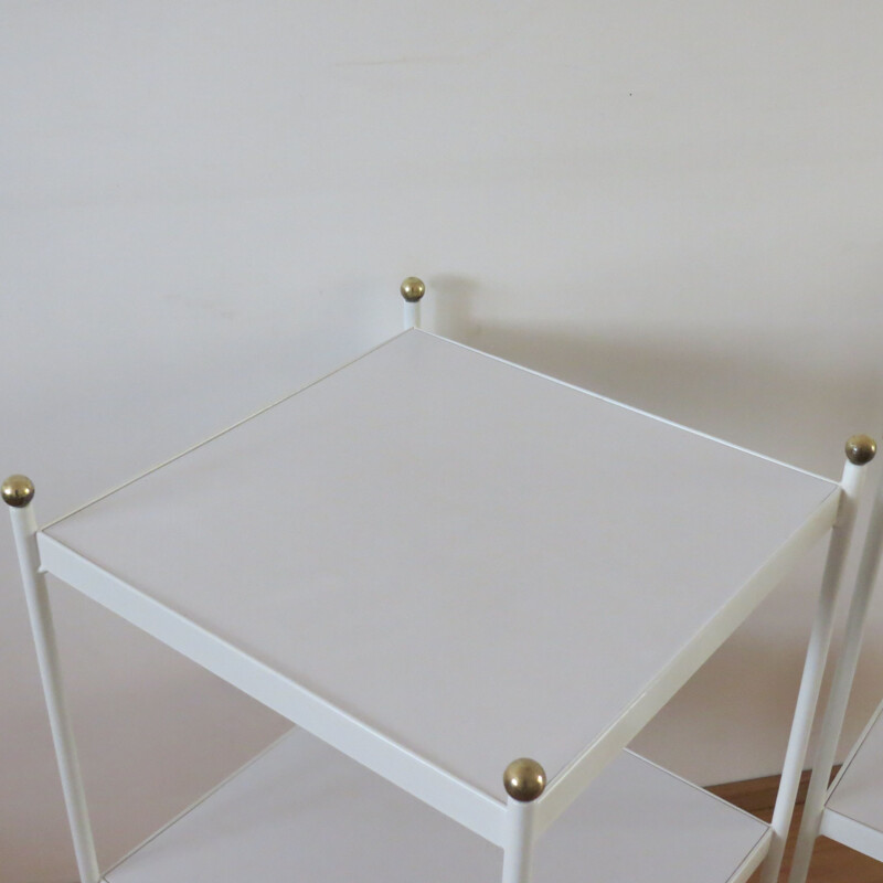 Pair of vintage White Metal Bedside Cabinets With Brass Detail 1960s