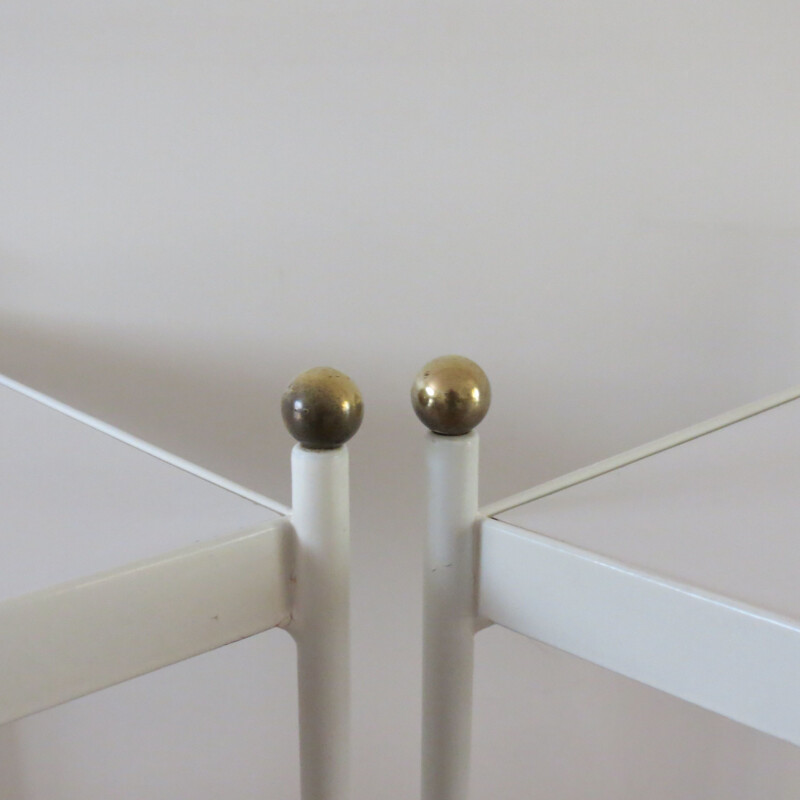 Pair of vintage White Metal Bedside Cabinets With Brass Detail 1960s