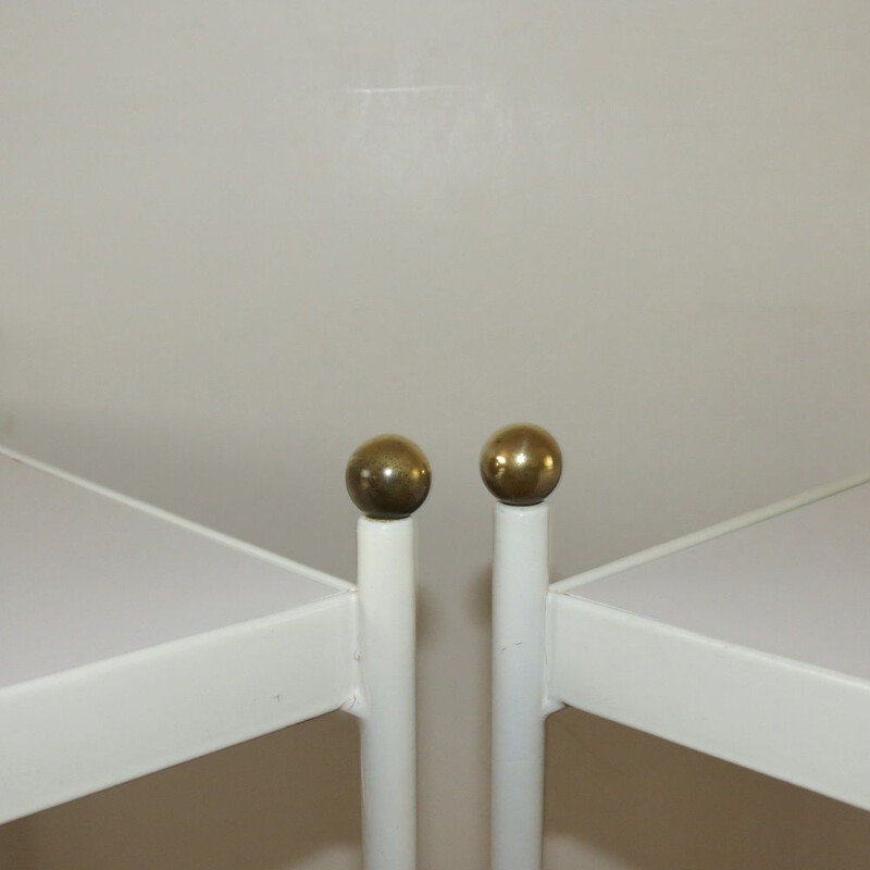 Pair of vintage White Metal Bedside Cabinets With Brass Detail 1960s