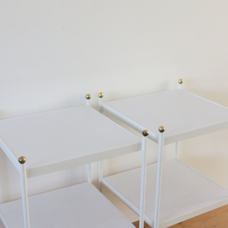 Pair of vintage White Metal Bedside Cabinets With Brass Detail 1960s