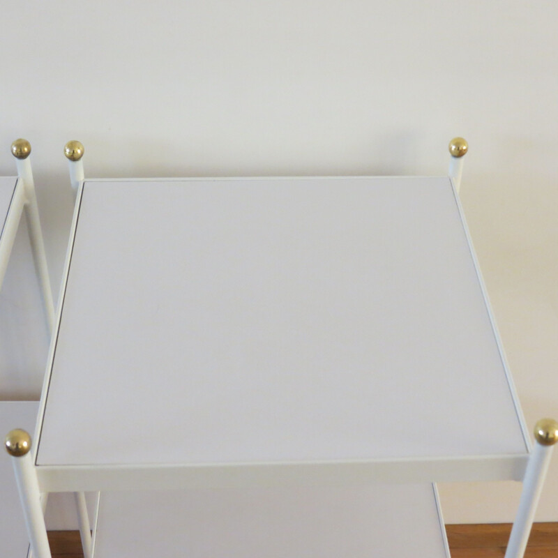 Pair of vintage White Metal Bedside Cabinets With Brass Detail 1960s