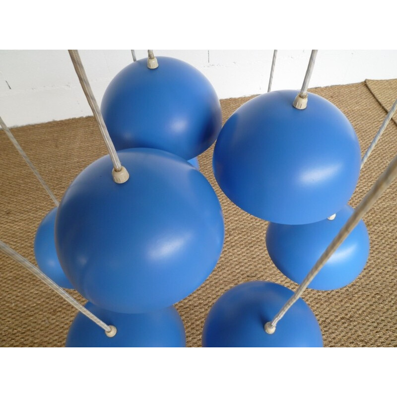 Hanging lamp with 10 blue "Flower-Pots", Verner PANTON - 1970s