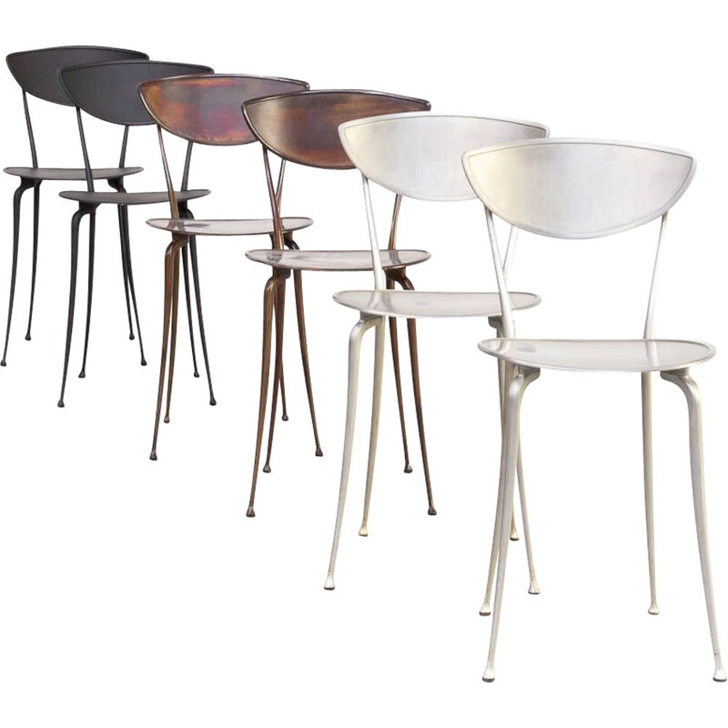 Set of 6 vintage Arper aluminium dining chairs
