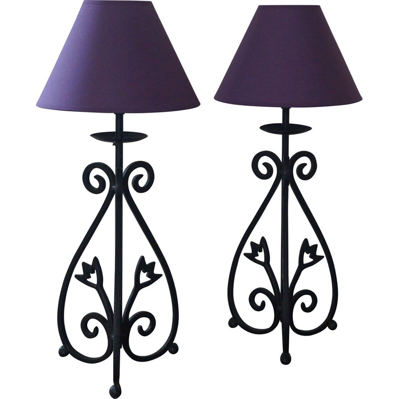 Pair of vintage wrought iron lamps 1980s