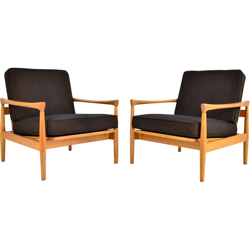 Pair vintage Erik Worts Oak Lounge Chairs for Broderna Andersson, Sweden 1960s