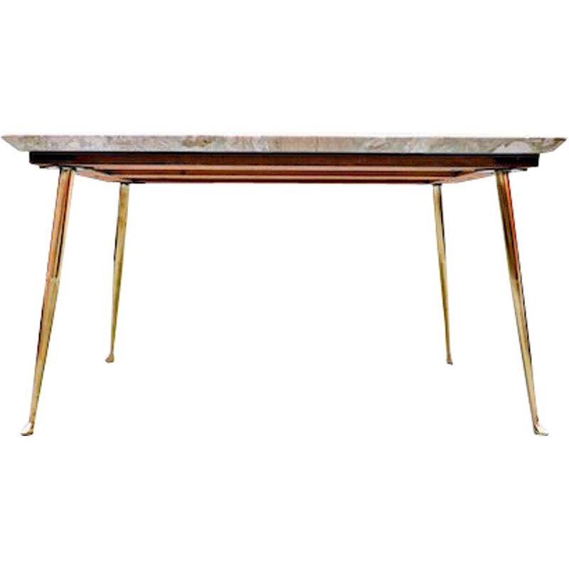 Table d'appoint vintage en mable et laiton, Italienne 1960