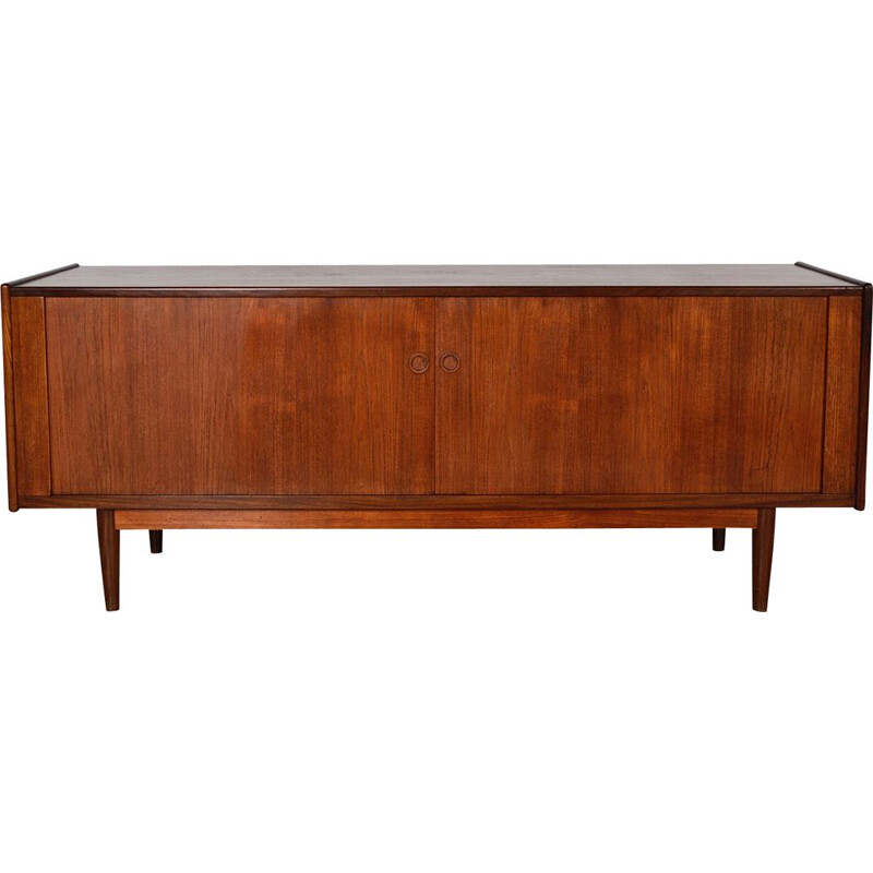 Vintage Modern Teak Tambour Freestanding Sideboard Credenza, Danish 1960s