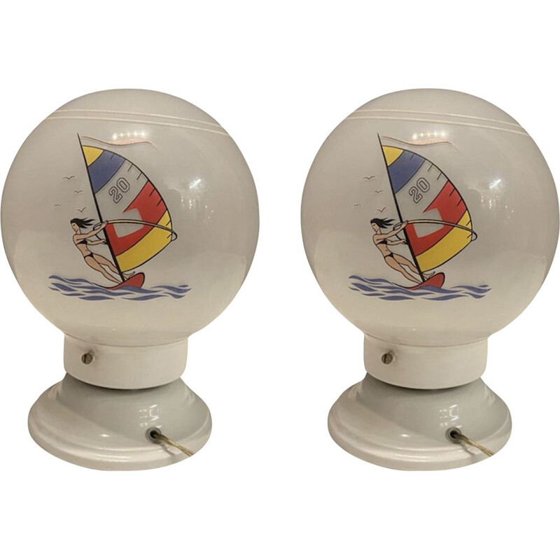 Ein Paar Vintage-Tischlampen aus Opalglas, 1970