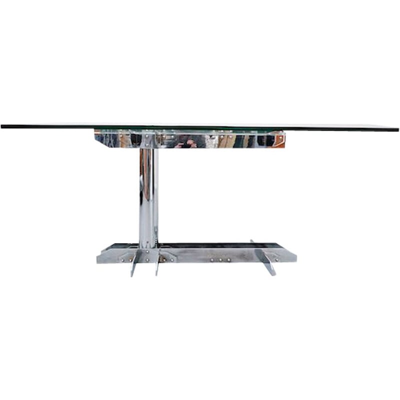 Vintage Steel and Glass Desk Table, Italian 1970s