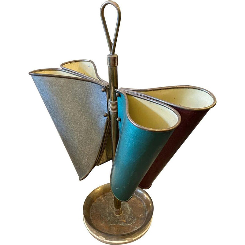 Vintage Modern Brass Umbrella Stand, Italian 1950s