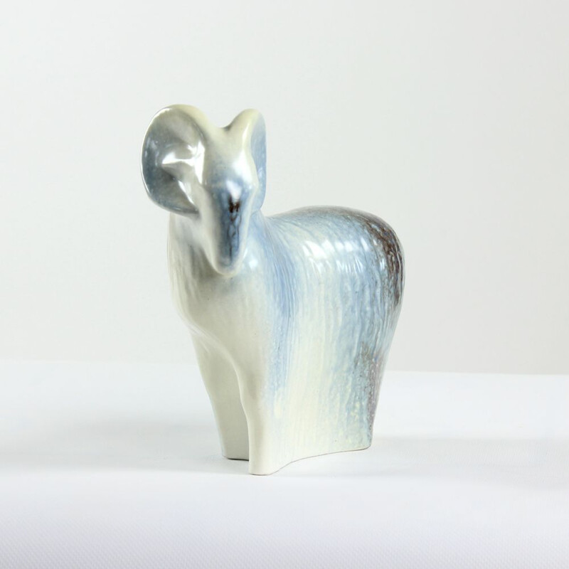 Vintage sculpture of a ram sheep in glazed ceramic, Czechoslovakia 1960