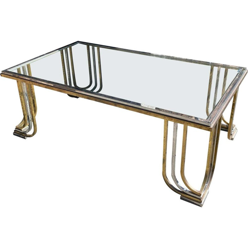 Vintage chrome-plated steel and brass coffee table by Banci Firenze, Italy 1970