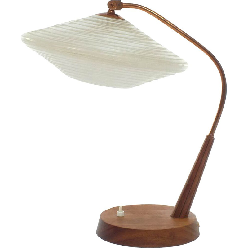 Lampe de table vintage en teck verre et laiton