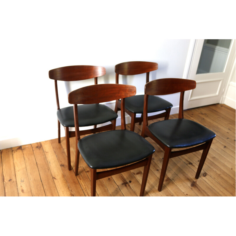 Série de 4 chaises vintage scandinaves teck Silkeborg par Johannes Andersen 1960