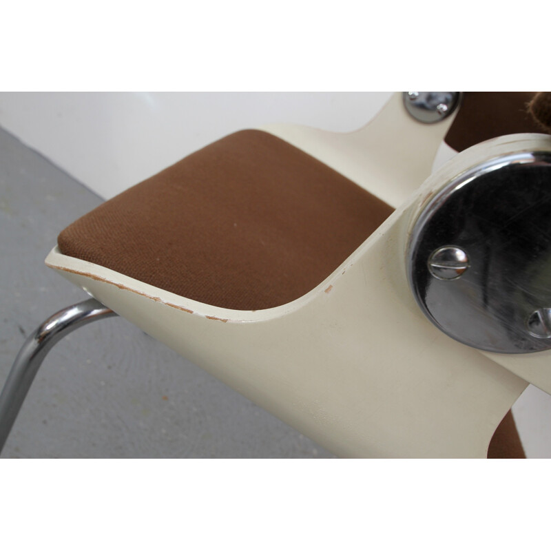 Chaise en contreplaqué et tissu marron - 1970