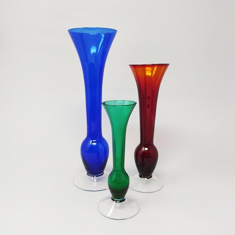 Ensemble de 3 vases vintage par Seguso en verre de Murano Italie 1970