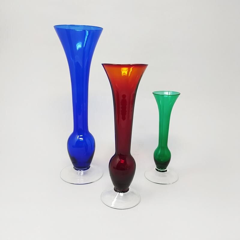 Ensemble de 3 vases vintage par Seguso en verre de Murano Italie 1970