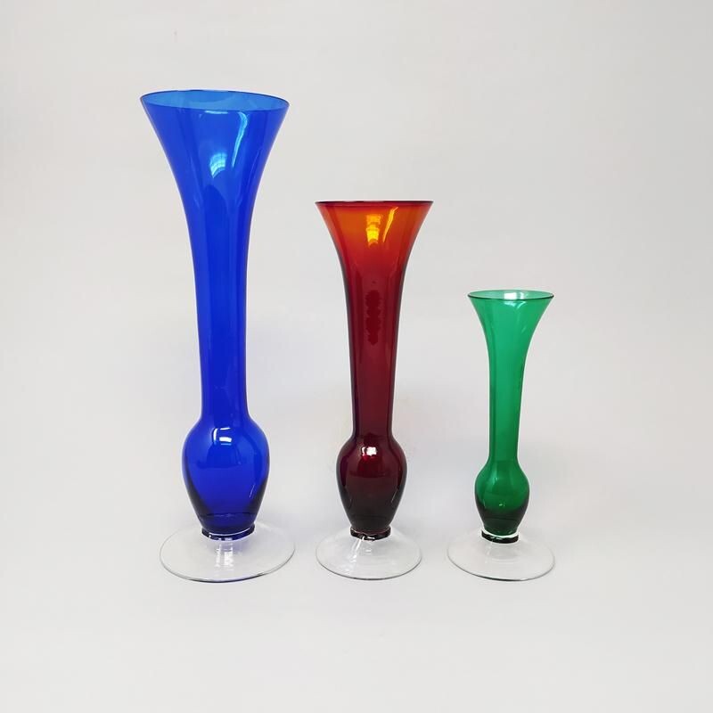 Set of 3 Vintage Vases by Seguso in Murano Glass Italy 1970s