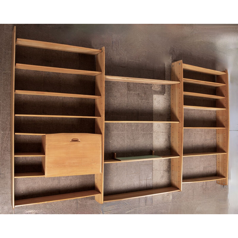 Large vintage modular shelf in oak 1950s