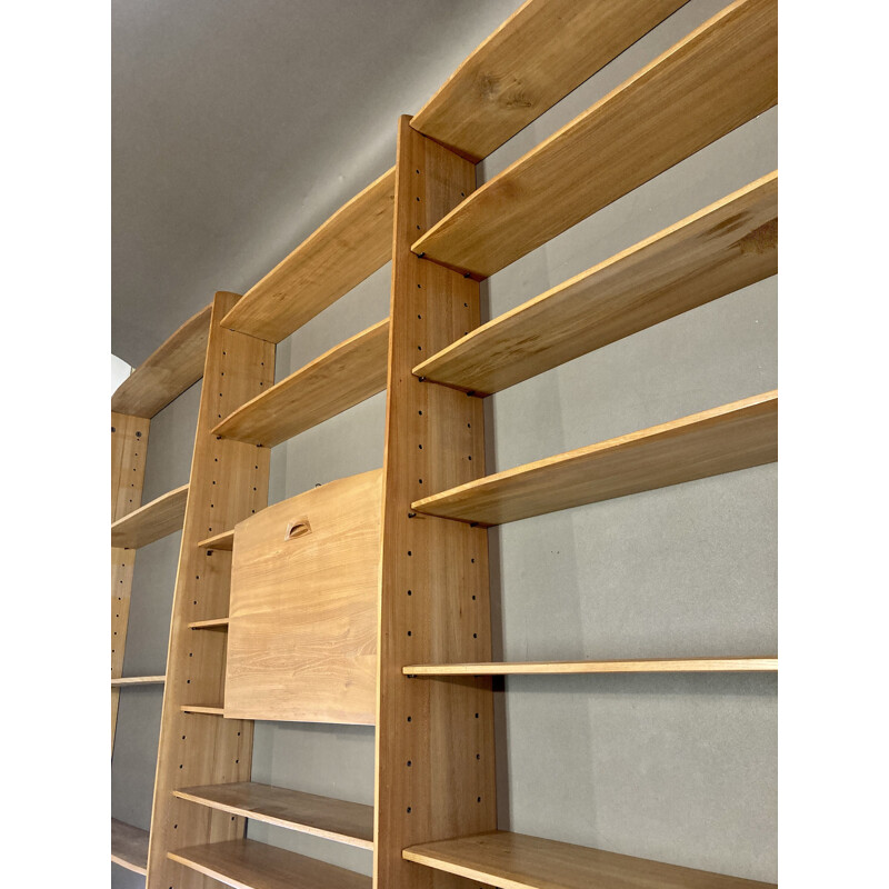 Large vintage modular shelf in oak 1950s