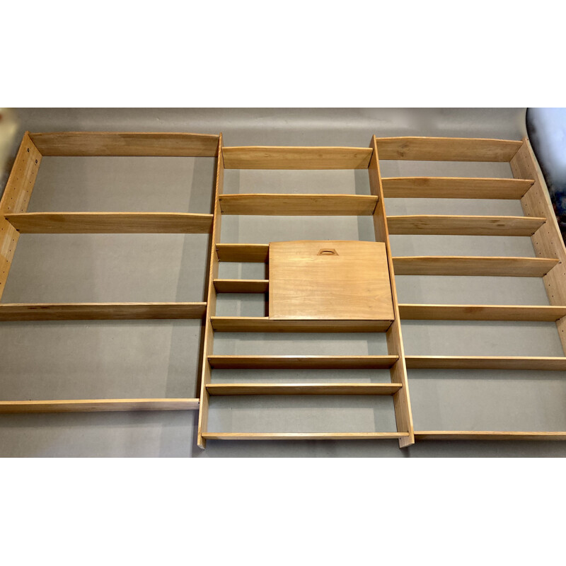 Large vintage modular shelf in oak 1950s