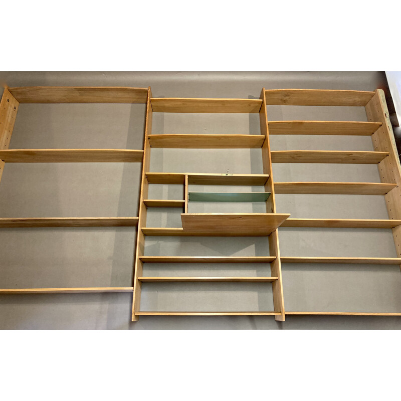 Large vintage modular shelf in oak 1950s