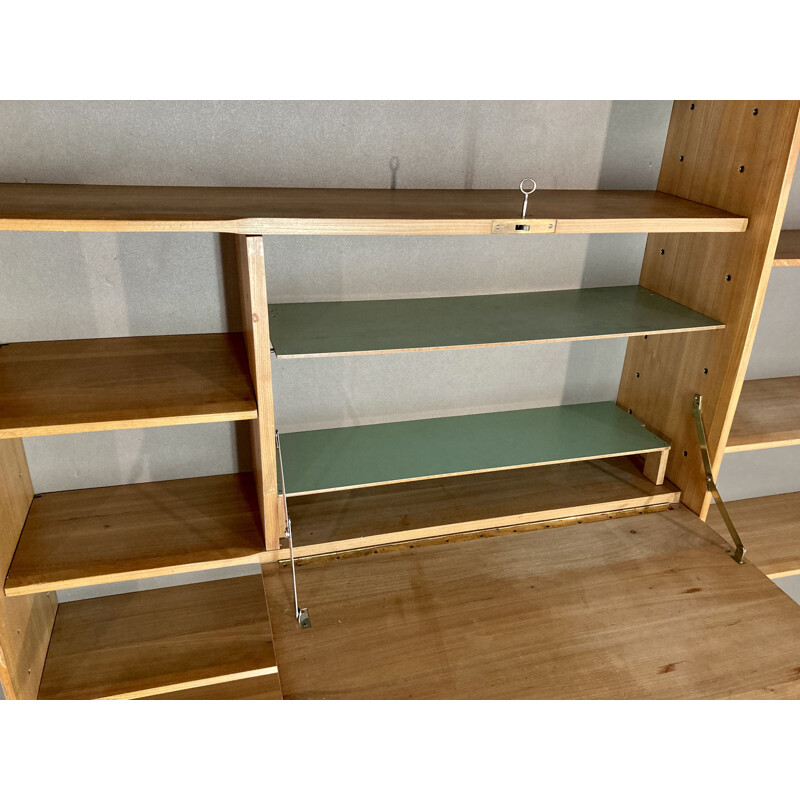 Large vintage modular shelf in oak 1950s