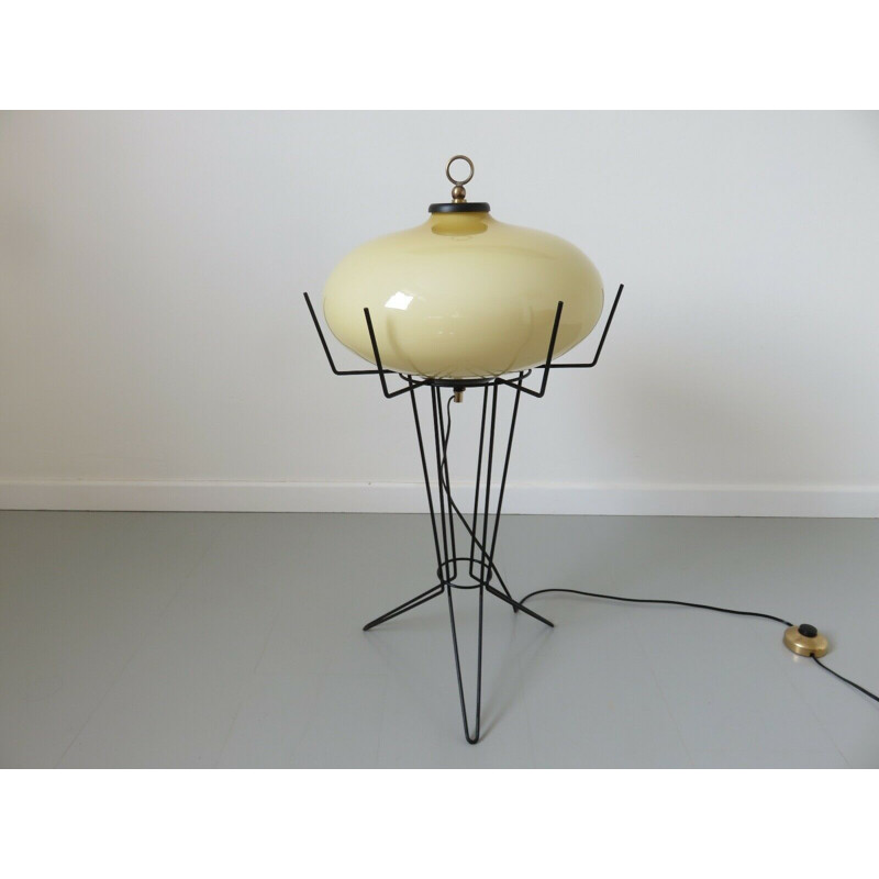 Vintage opaline and metal floor lamp, Italian 1960s