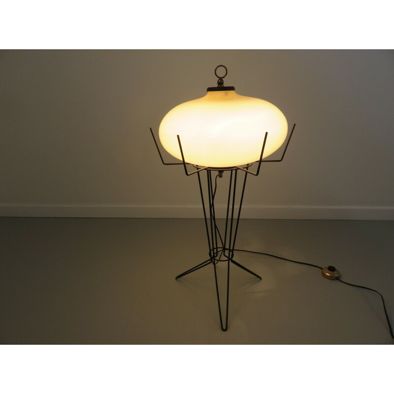 Vintage opaline and metal floor lamp, Italian 1960s