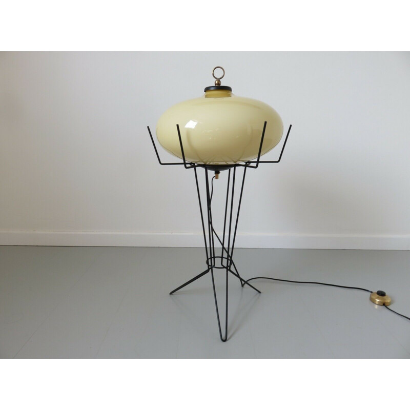 Vintage opaline and metal floor lamp, Italian 1960s