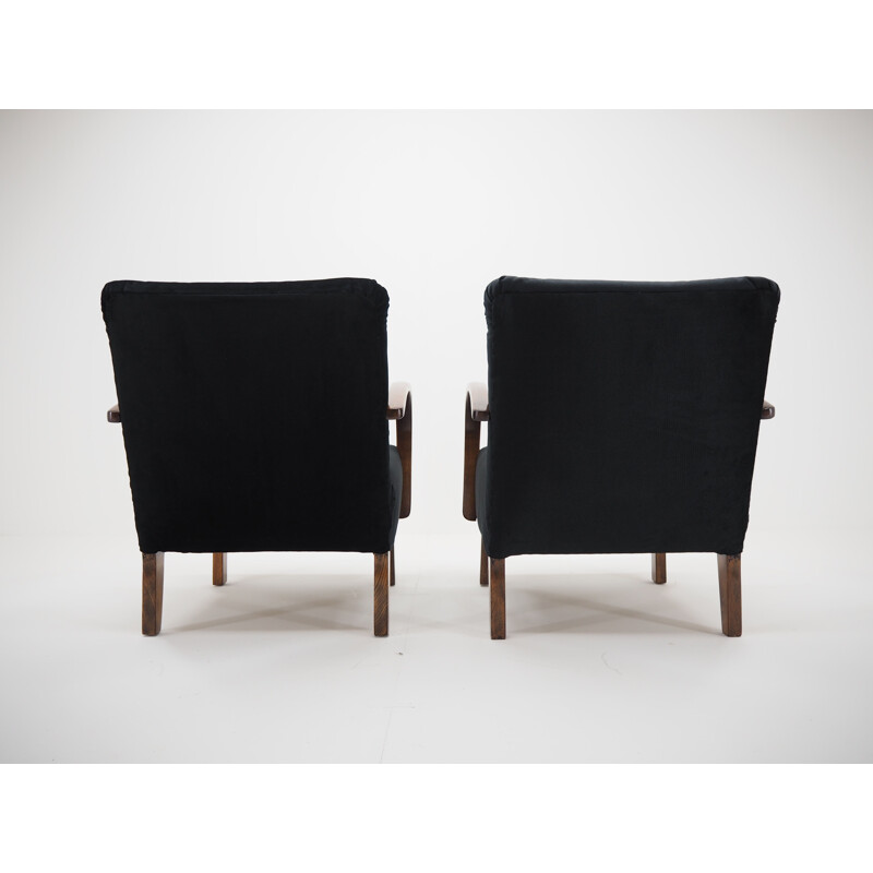 Vintage-Sesselpaar aus Holz und Stoff von Jindřich Halabala, Tschechoslowakei 1940