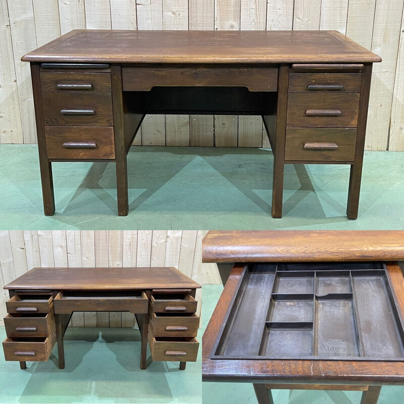 Bureau plat vintage en chêne, Anglais 1960