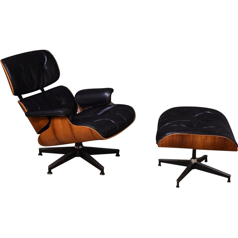 Fauteuil Lounge  & Ottoman Vintage Eames palissandre  pour Herman Miller