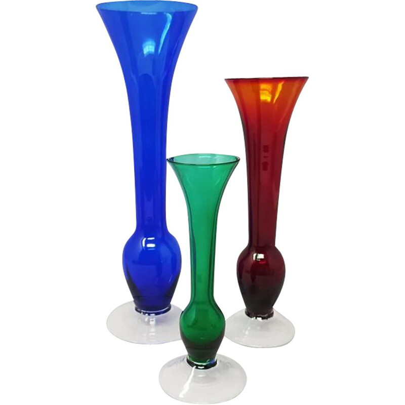 Set of 3 Vintage Vases by Seguso in Murano Glass Italy 1970s