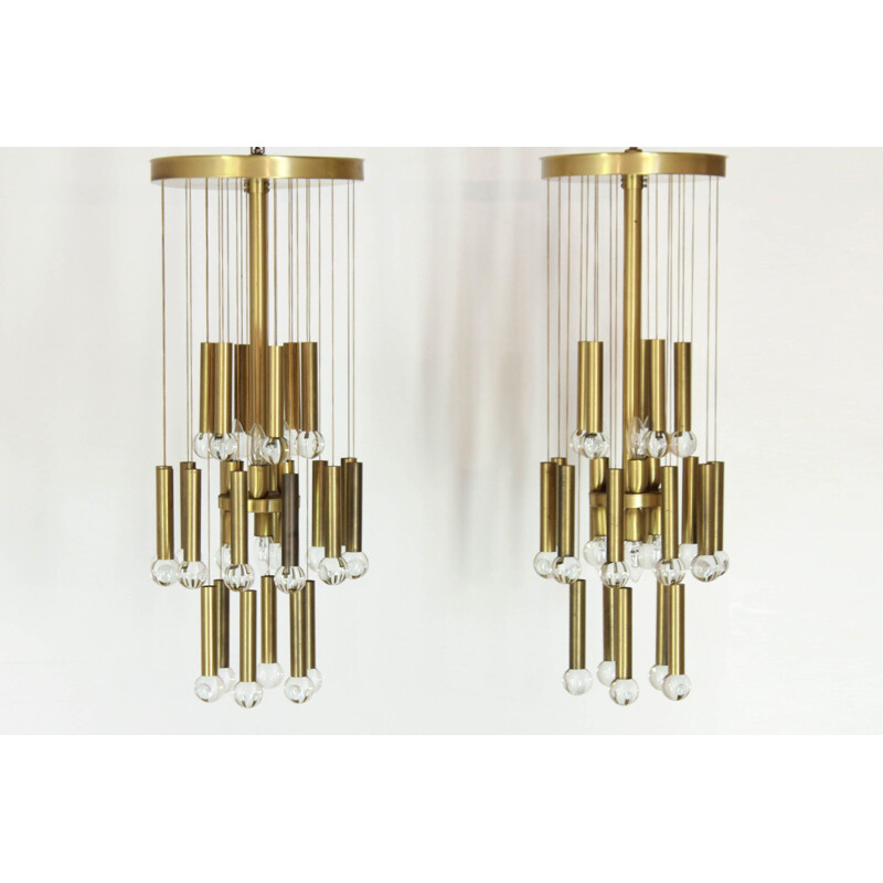 Vintage brass abd crystal chandelier by Gaetano Sciolari 1970s