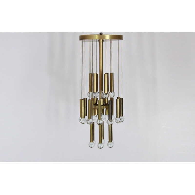 Vintage brass abd crystal chandelier by Gaetano Sciolari 1970s