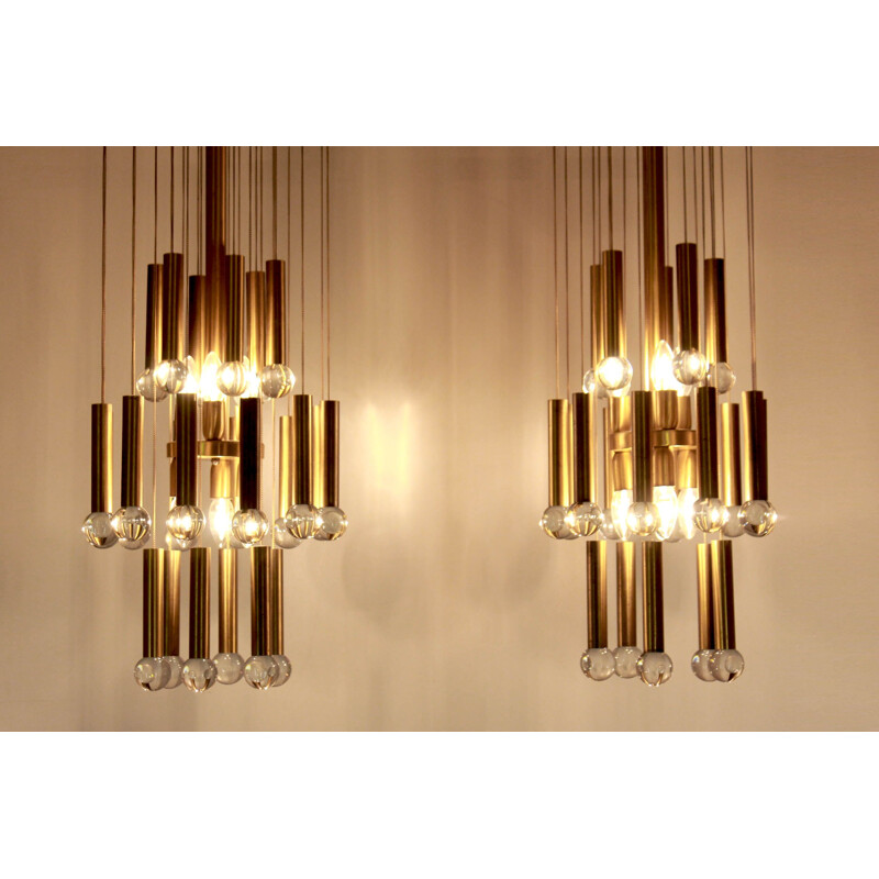 Vintage brass abd crystal chandelier by Gaetano Sciolari 1970s