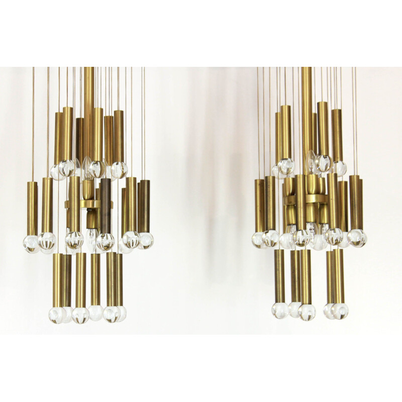 Vintage brass abd crystal chandelier by Gaetano Sciolari 1970s